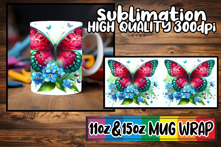 Tender love 11oz 15oz mug wrap, Butterfly
