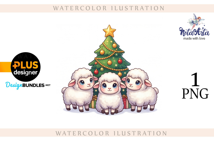 Christmas Sheep in Watercolor Style