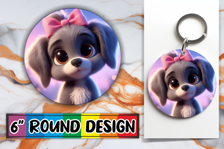 Bright Round Coasters Design PNG, 3D Dog