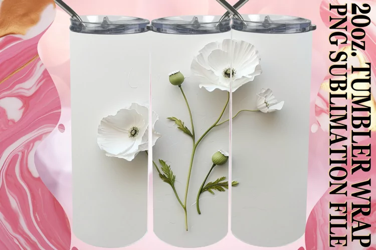 White Blossom Elegance: Tumbler Wrap Sublimation