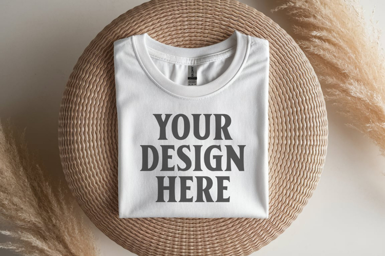 Gildan 64000 White Folded Tshirt Mockup