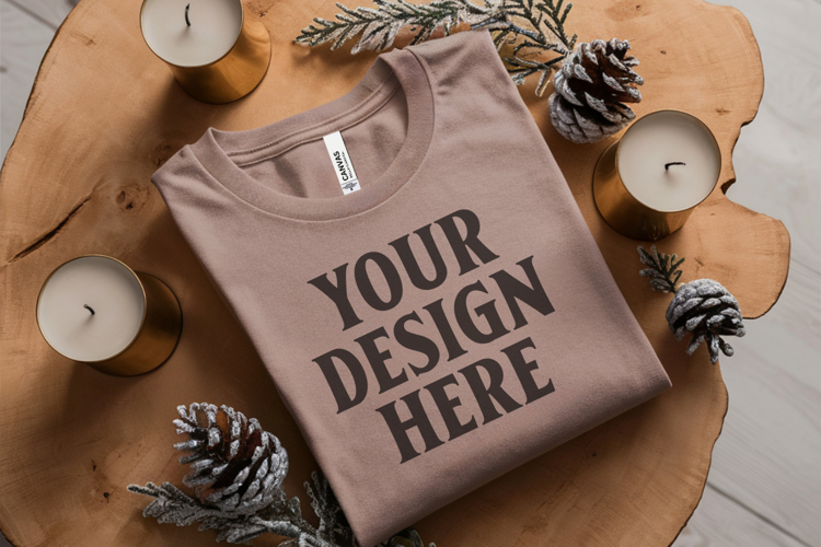 Christmas Bella Canvas 3001 Heather Dust Folded Tshirt Mocku