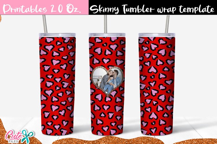 Red Leopard Heart frame 20 Oz. Skinny Tumbler sublimation example image 1