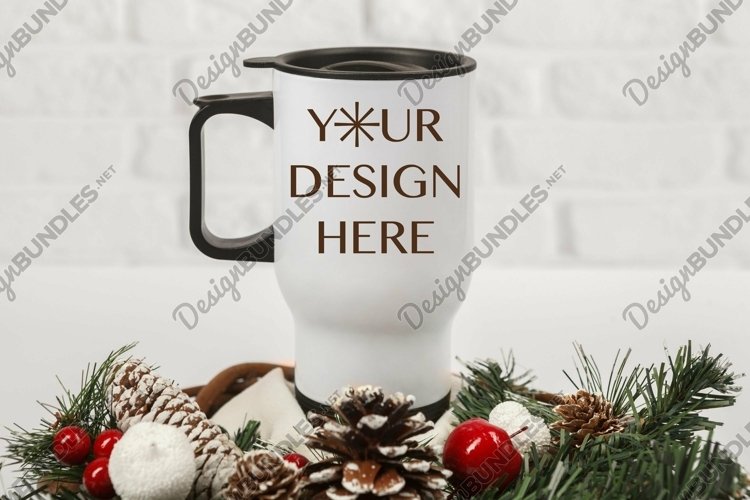 Travel mug mockup Christmas mockup example image 1