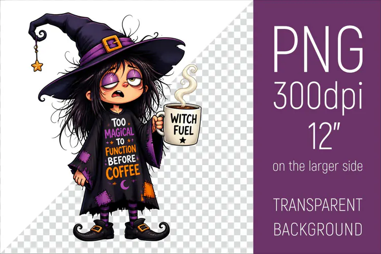 Funny Morning Coffee Witch | Halloween Clipart