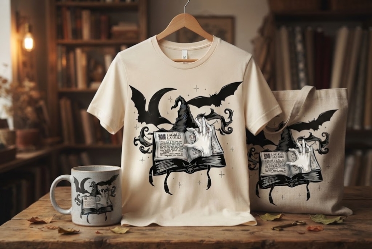 Dark Halloween Book PNG | Gothic Witch Hat & Skeleton Hand