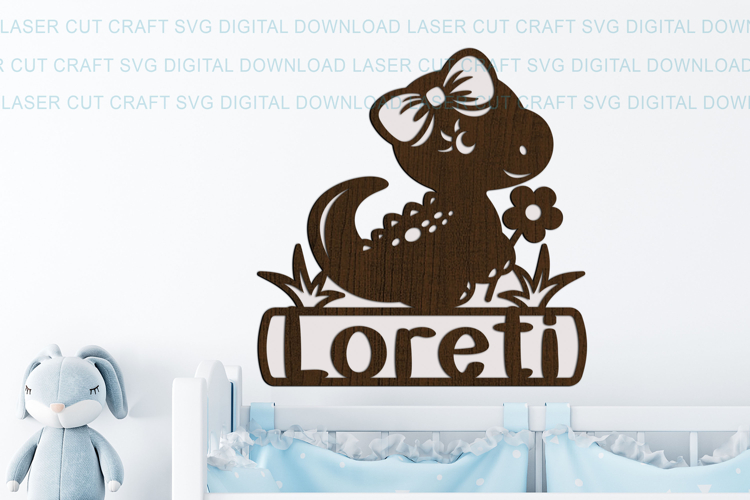 Baby Dinosaur Girl Toddler Name Sign SVG laser cut, Cricut example image 1
