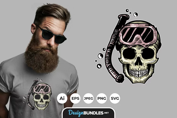 Diving Skull for T-Shirt Design