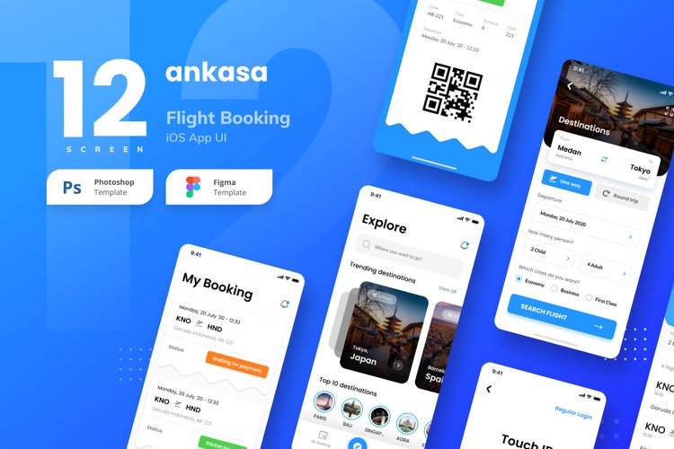 Flight Booking iOS App UI Figma and PSD (1218328) Customizable