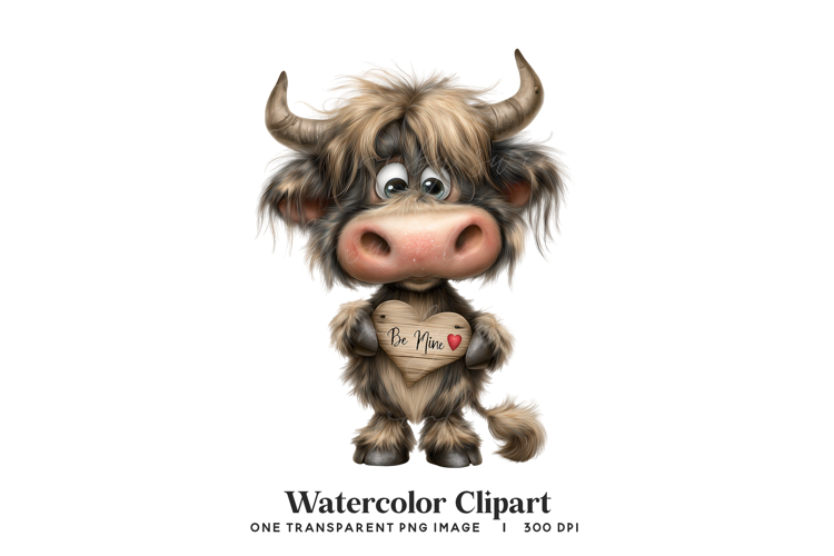 Be Mine Highland Cow Clipart