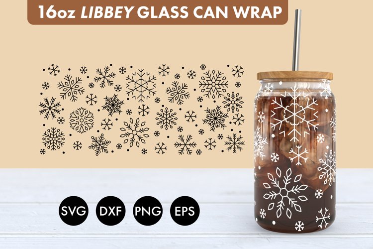 Snowflakes SVG PNG 16 oz Libbey Glass Can Wrap example image 1