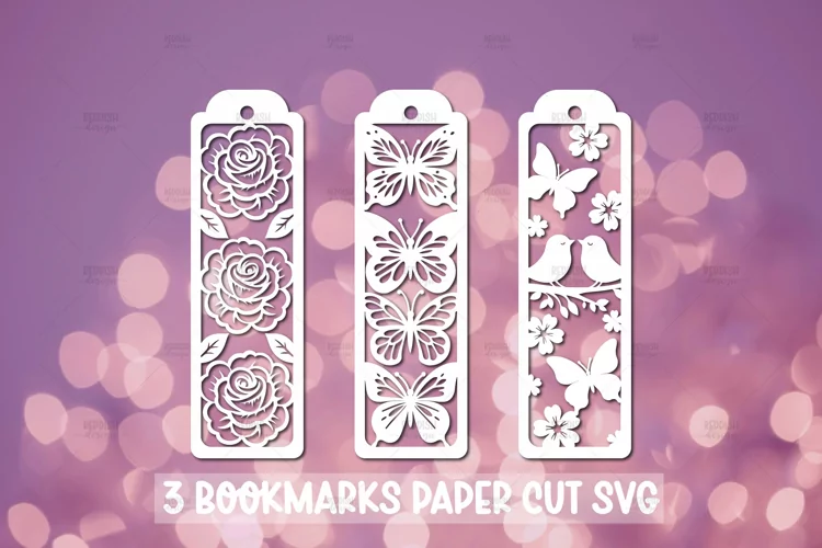 3 Floral Bookmarks Paper cut SVG Laser cut,Cricut,Silhouette