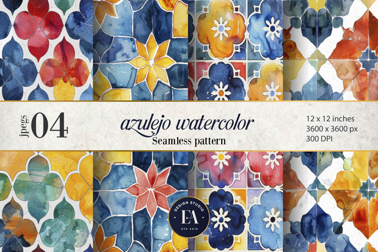 Azulejo watercolor Tile Pattern | Moroccan Traditional tiles
