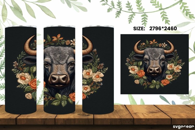Embroidery Bull Tumbler Wrap |Skinny 20 oz| Sublimation example image 1