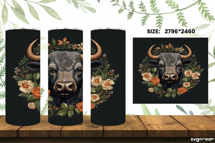 Embroidery Bull Tumbler Wrap |Skinny 20 oz| Sublimation