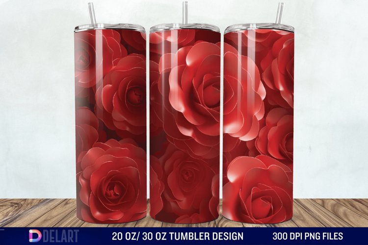 3D Flower Seamless Roses Tumbler Wrap example image 1