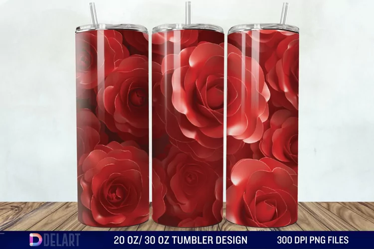 3D Flower Seamless Roses Tumbler Wrap