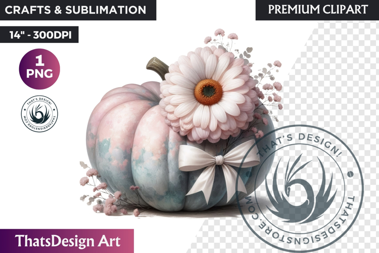 Floral Dreamy Pastel coquette pumpkin with bow PNG Clipart