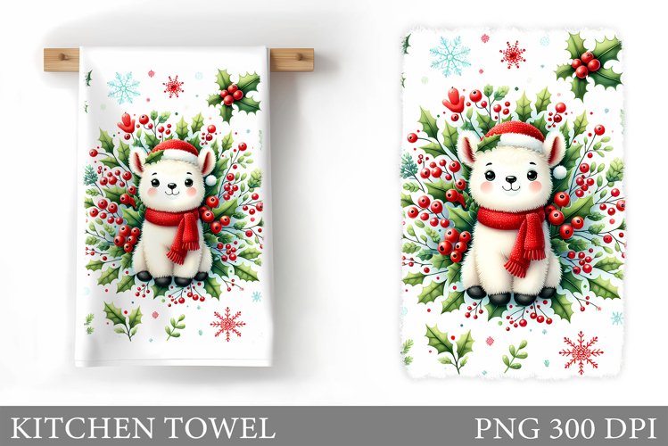Christmas Lama Kitchen Towel. Christmas Kitchen Towel Design example image 1
