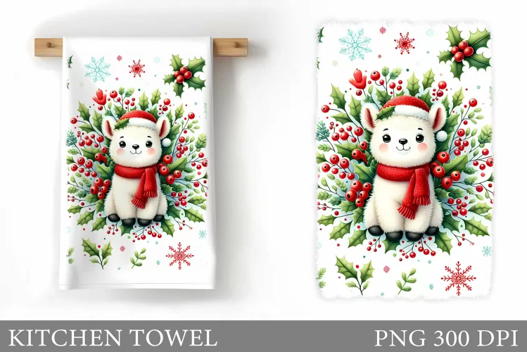 Christmas Lama Kitchen Towel. Christmas Kitchen Towel Design