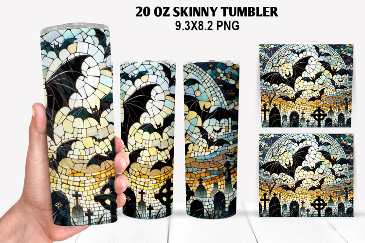 Bats Skinny Tumbler 20oz Wrap Design, Halloween Tumbler PNG