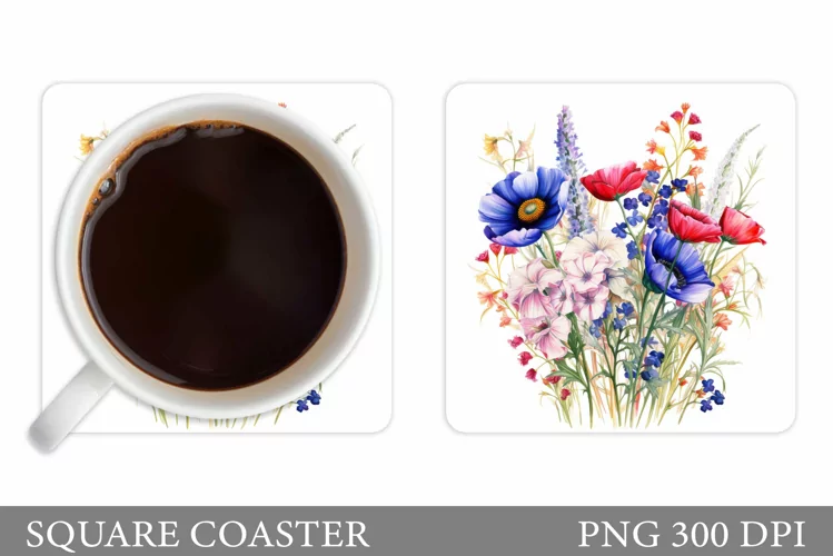 Flowers Coaster Sublimation. Wildflowers Coaster Design