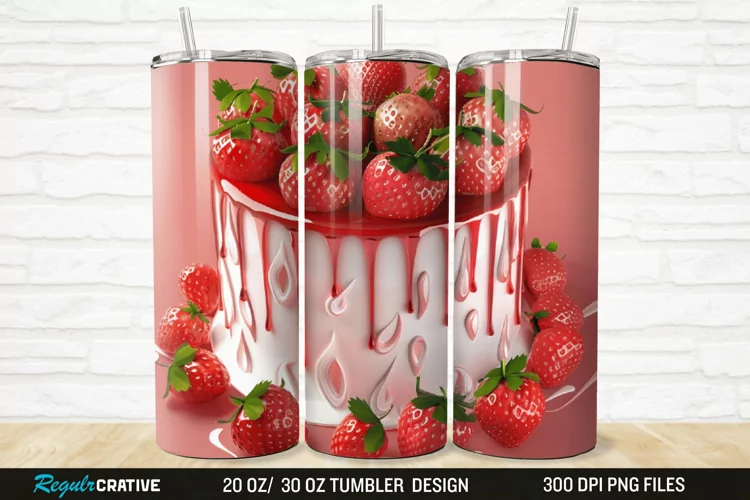 3D Strawberry Cake 20/30oz Skinny Tumbler