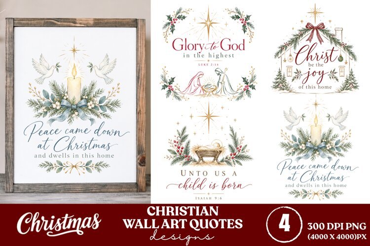 4 Christian Christmas Wall Art PNGs, 4 Bible Verse Christmas example image 1