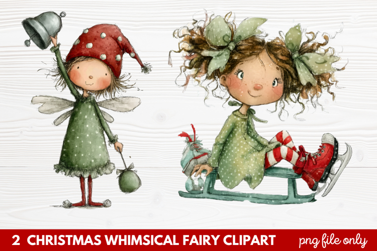2 Christmas Whimsical Fairy Clipart | Cute Holiday Fairies