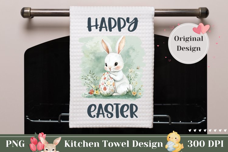 Happy Easter Dish Towel, Floral Towel Sublimation