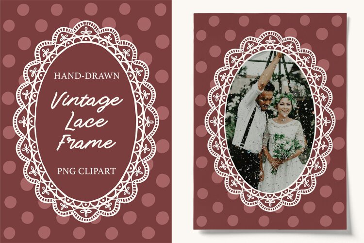 Hand-Drawn Vintage Lace Frame PNG for Wedding Designs example image 1