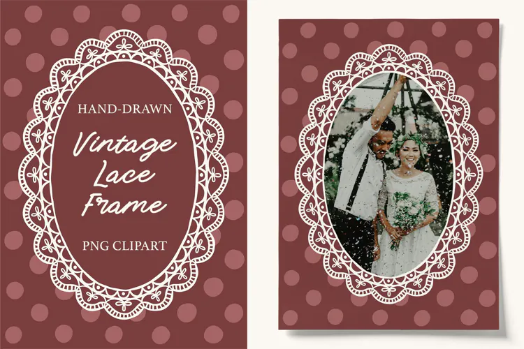 Hand-Drawn Vintage Lace Frame PNG for Wedding Designs