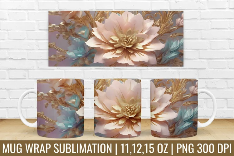 3D Mug Wrap | 3D Flower Mug Sublimation Design