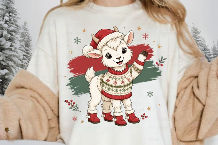 Christmas Sweater Baby Goat PNG Sublimation Design - Cute