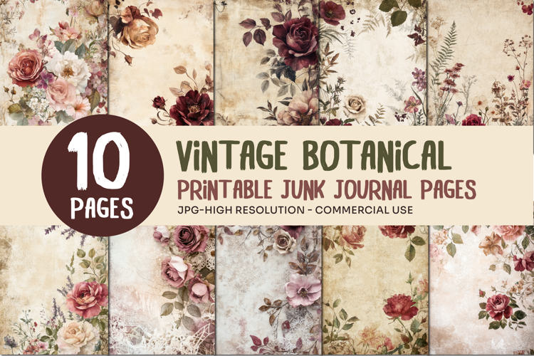 Vintage Botanical Junk Journal Pages