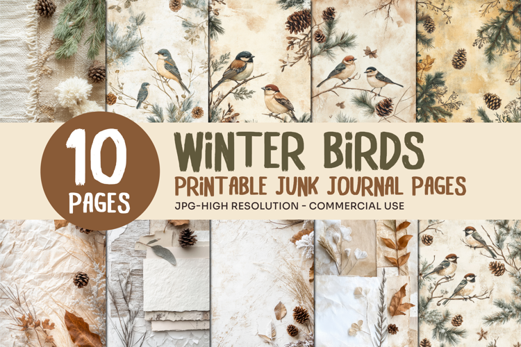 Winter Birds Junk Journal Pages