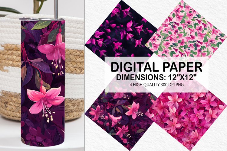 Fuchsia Flowers Pattern Digital Paper- Flowers Background