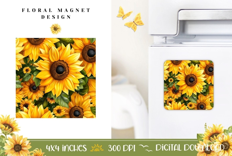 Cute Flowers Magnet Template, Sunflowers Magnet Sublimation