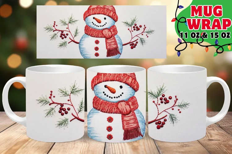 Snowman 3D Embroidered Christmas Euphoria 15oz Mug