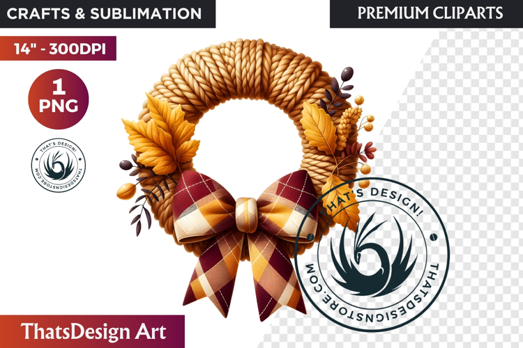 Cozy Autumn Wreath - Boho Farmhouse Fall Clipart PNG