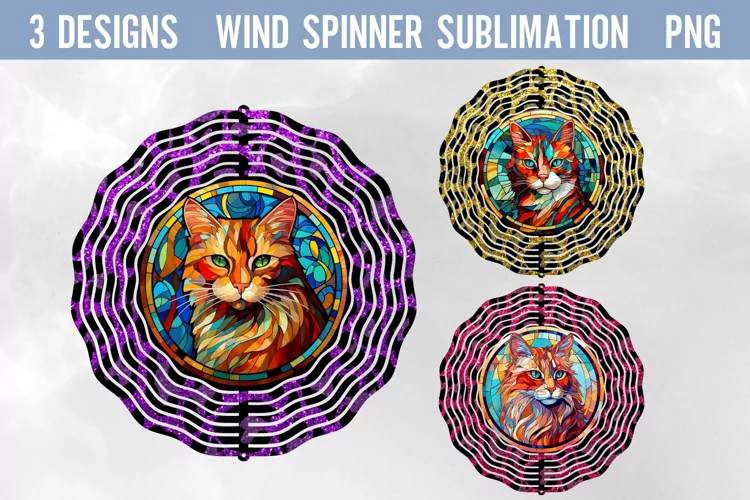 Cat Stain Glass Wind Spinner Sublimation PNG