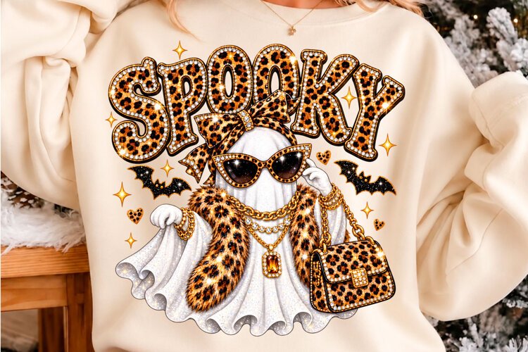 Spooky Glam Leopard Ghost Halloween PNG example image 1