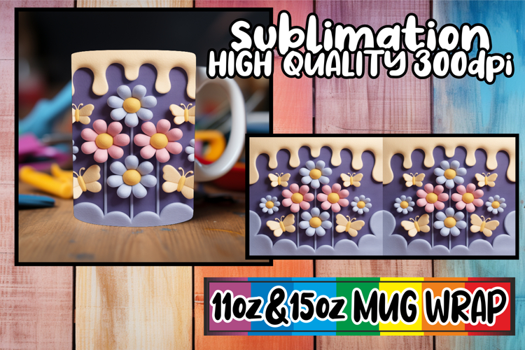 Radiant mornings sublimation mug wrap, 3D Flowers