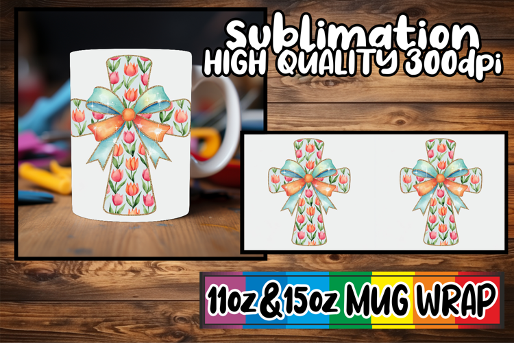 Sunny outlook 11oz 15oz mug wrap, Flower Cross