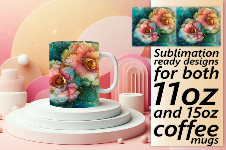 Vibrant 3D Flower Pattern Mug Wrap: Sublimation