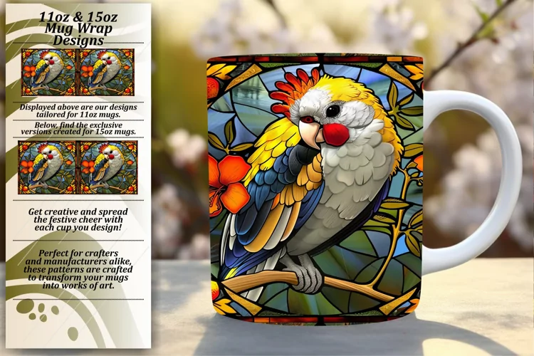 Stained Glass Bird Mug Wrap Design for 11oz 15oz