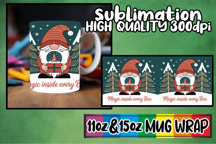 Bright smiles sublimation mug wrap, Holiday Gnome example image 1