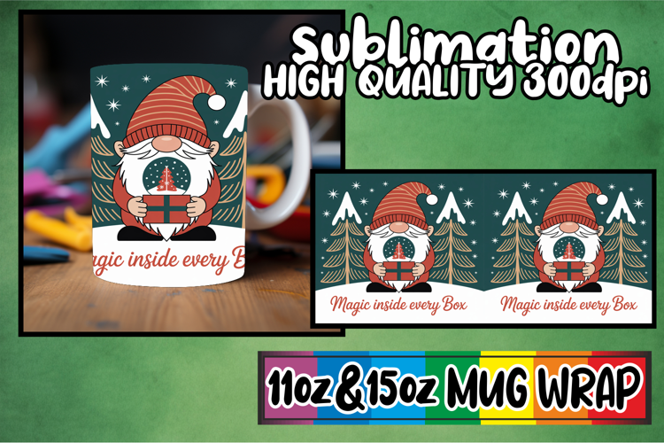 Bright smiles sublimation mug wrap, Holiday Gnome