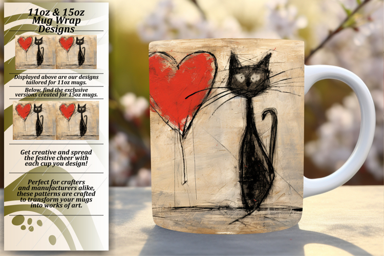 Unique 15oz Mug Wrap Png Design , Cute Cat