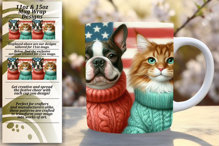 Glamorous 15oz Mug Wrap Png Artwork , Dog and cat